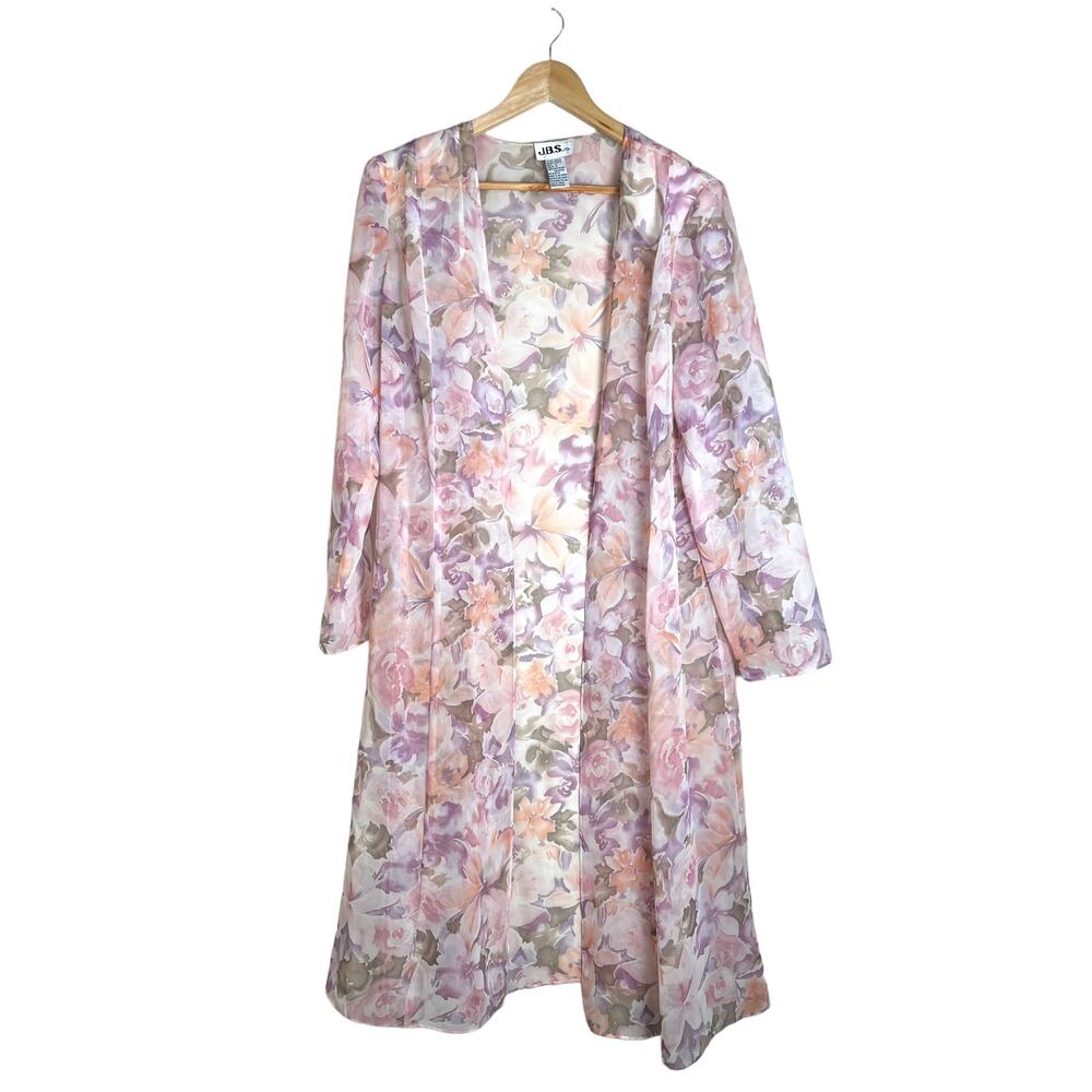 VINTAGE Women’s Sheer Floral Long Pink Purple Robe Size 12
